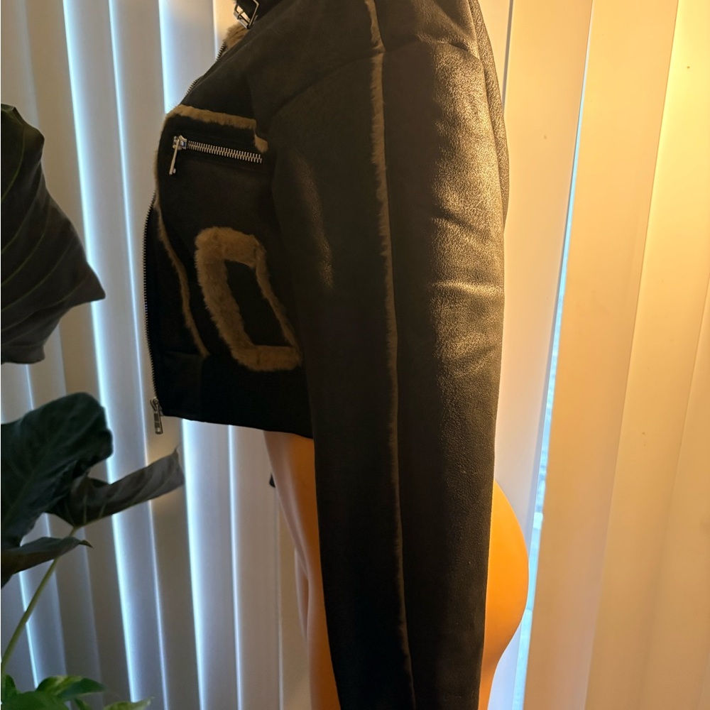 Fashion Nova Black and Tan Bomber Jacket - Picture 3 of 6